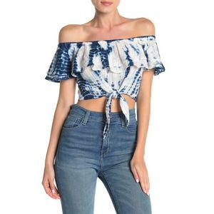Surf Gypsy Off-the-Shoulder Tie Dye Ruffle Crop